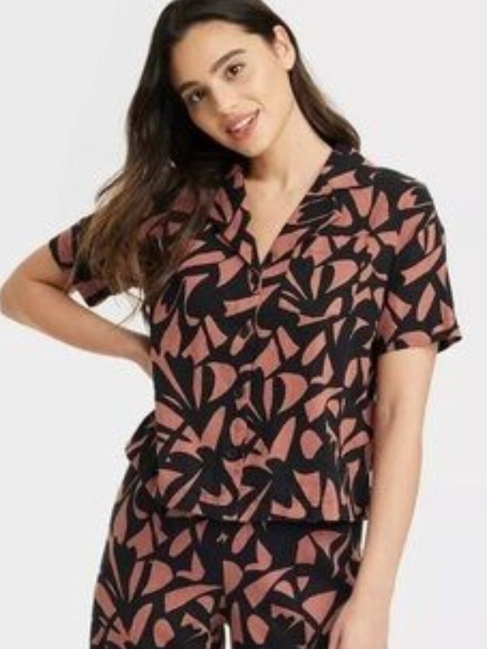 NWT SET | A New Day | Orange Black Tropical Button Up Set | Size XL